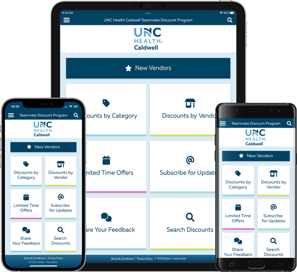 UNC Health Caldwell Teammate Discount Program Mobile App Screenshots