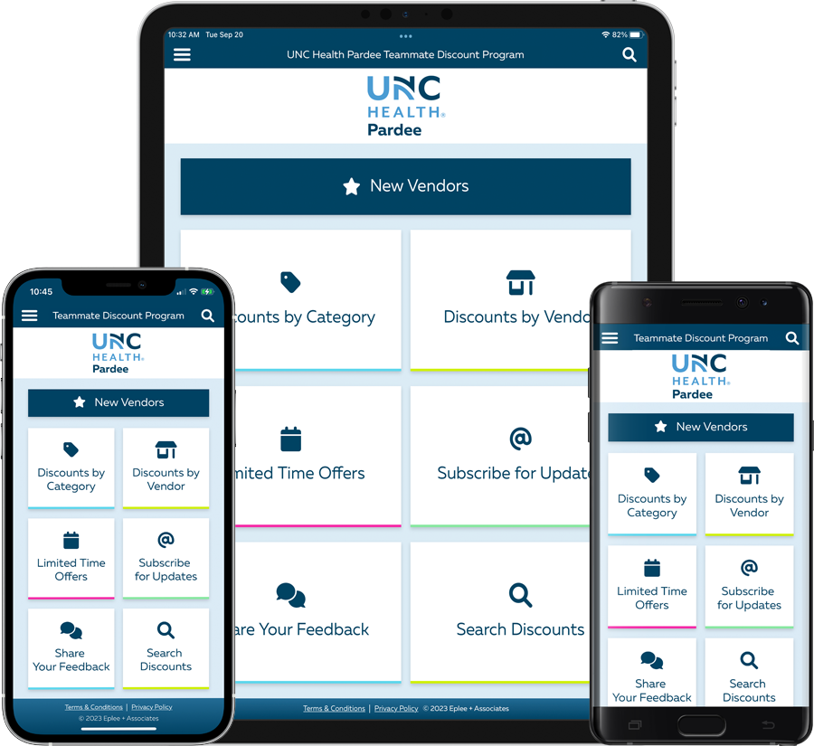 UNC Health Pardee Teammate Discount Program Mobile App Screenshots