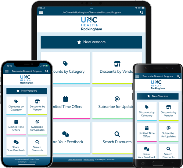 UNC Health Rockingham Teammate Discount Program Mobile App Screenshots